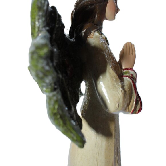 Pair Of Resin Holly Winged Christmas Angel Statues 12" Tall - Picture 13 of 16